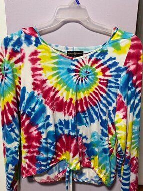 XL Almost Famous multicolored tie dye long sleeve top with hood